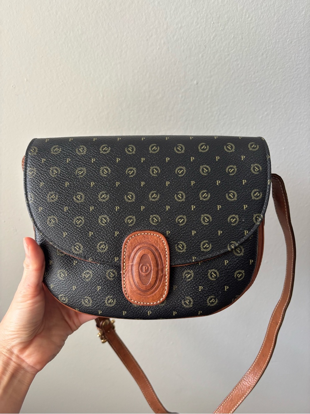 Pollini Signature Monogram Saddle Crossbody Bag